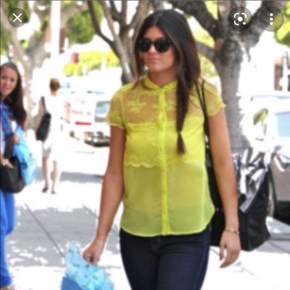 Neon lace button up shirt - Picture 6 of 7